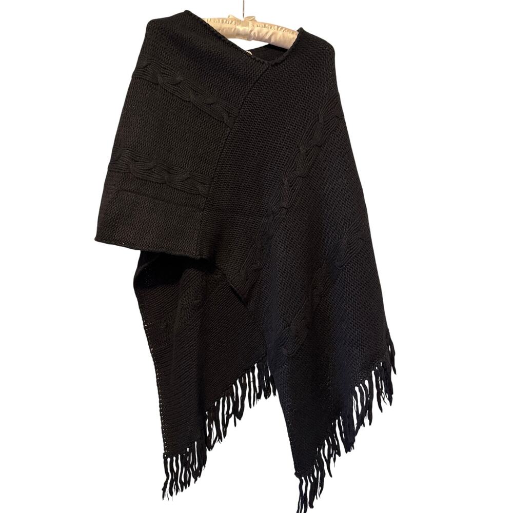 Kikit Boho Poncho Sweater Knit Wrap in Basic Black, Women's One Size